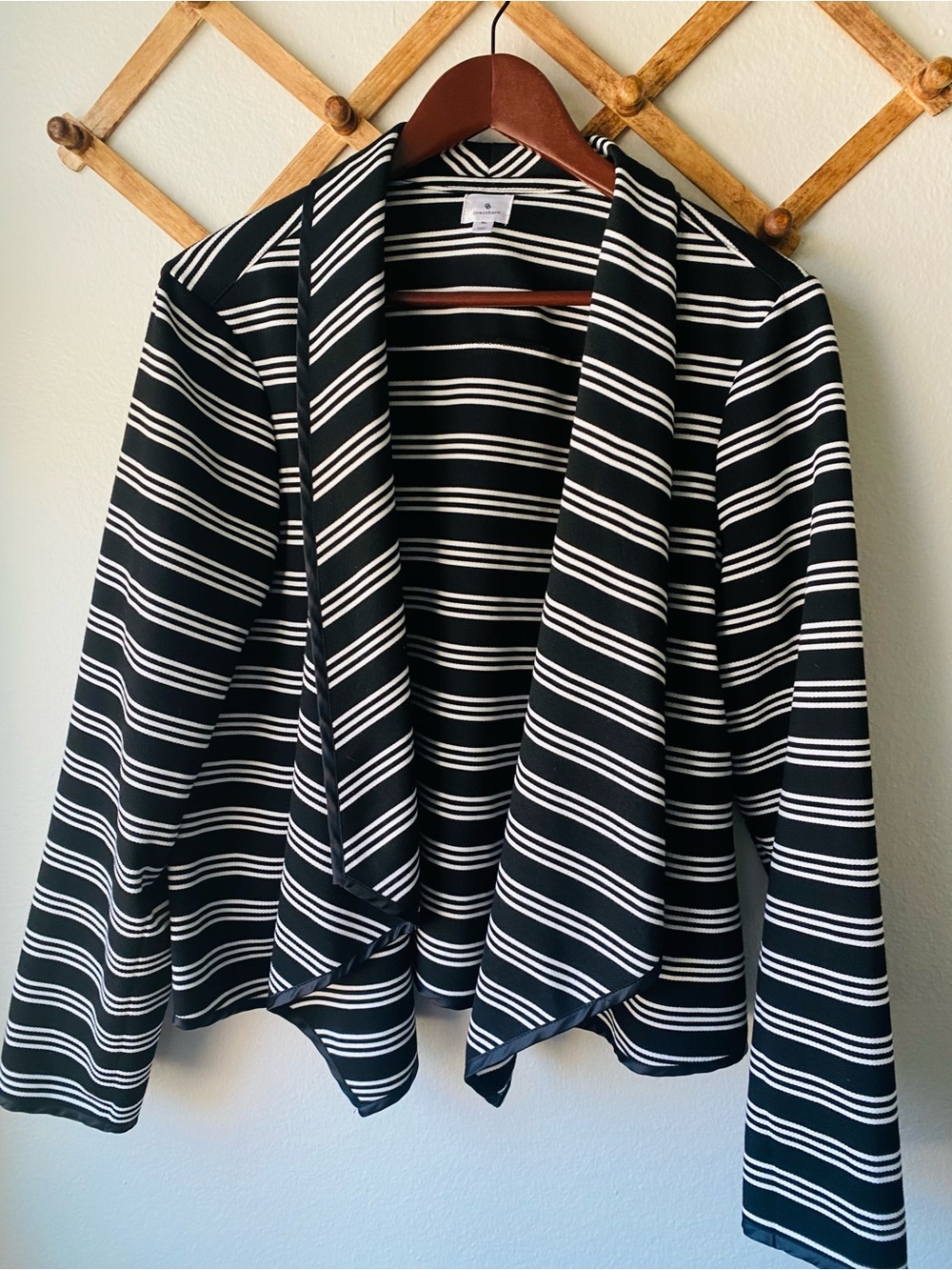 Dress Barn Black and White Striped Open Cardigan
